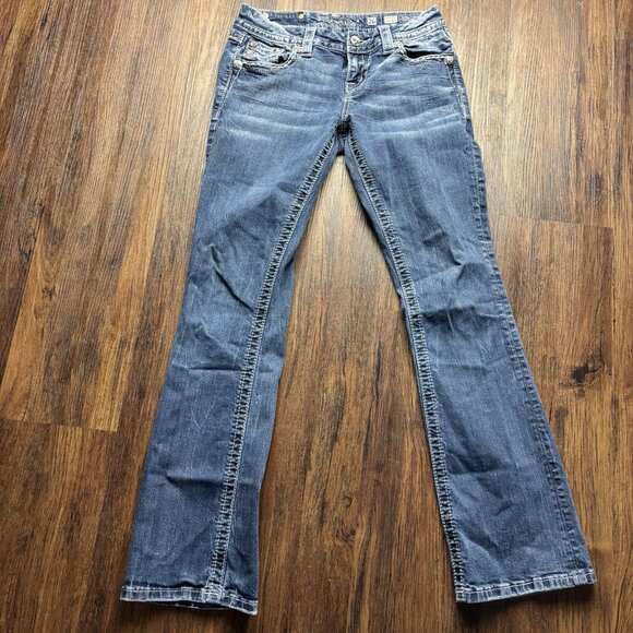 Miss Me Denim - Miss Me Mid Rise Easy Boot Jeans Distressed Medium Wash Women’s Size 26